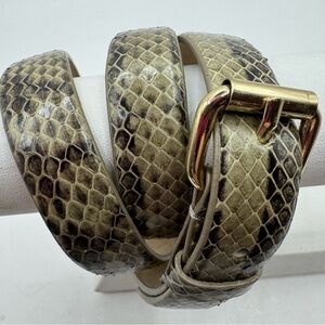 Ann Taylor snake embossed leather belt XS gold tone .75” wide black tan